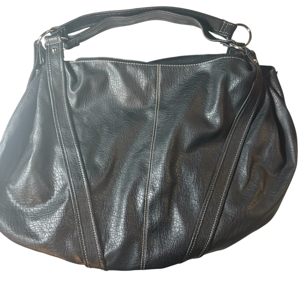 Nine W. large shoulder bag black zip top closure double handles